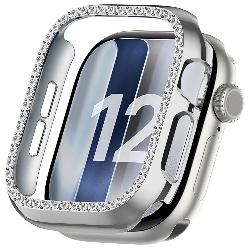 Apple Watch Series 12 (42mm) Hard Plastic Case - Silver & Rhinestones