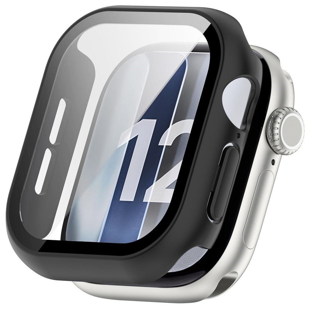 Apple Watch Series 12 (42mm) Hard Plastic Case with Built-In Screen Protector Glass - Black