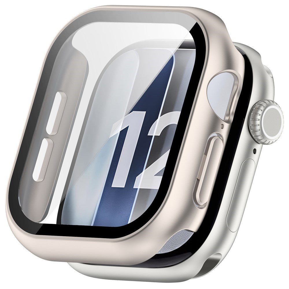 Apple Watch Series 12 (42mm) Hard Plastic Case with Built-In Screen Protector Glass - Rose Gold