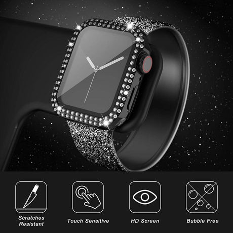 Apple Watch (40mm) Hard Plastic Case w. Built-in Screen Protector - Black & Rhinestones