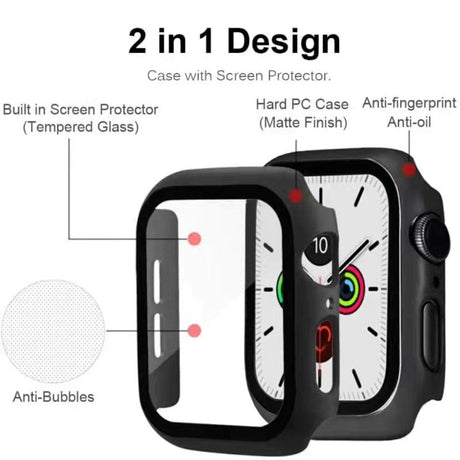 Apple Watch 8 / 7 (41mm) Hard Plastic Case w. Built-in Screen Protector - Black