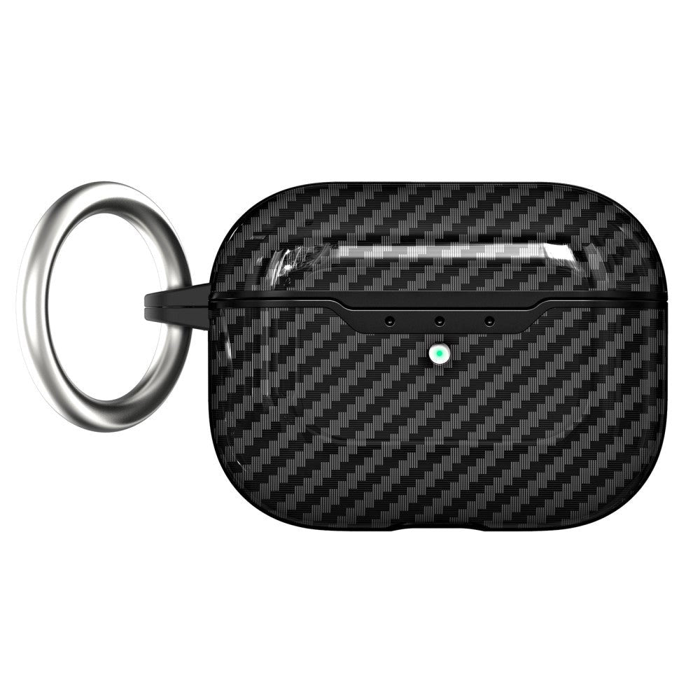 Apple AirPods Pro 2nd Gen (2022) Flexible Plastic Case w. Carbon Look & Keyring - Black