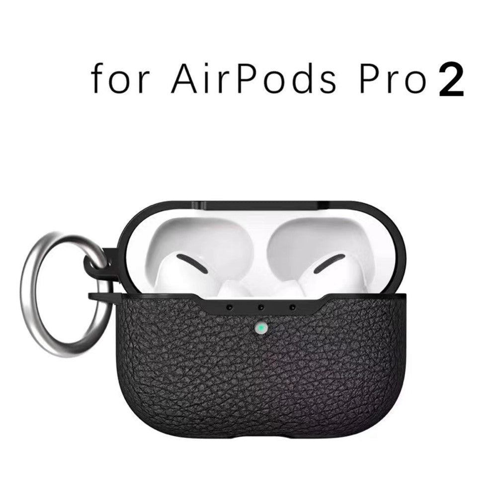 Apple AirPods Pro 2nd Gen (2022) Plastic Case with Leather Texture and Keyring - Black