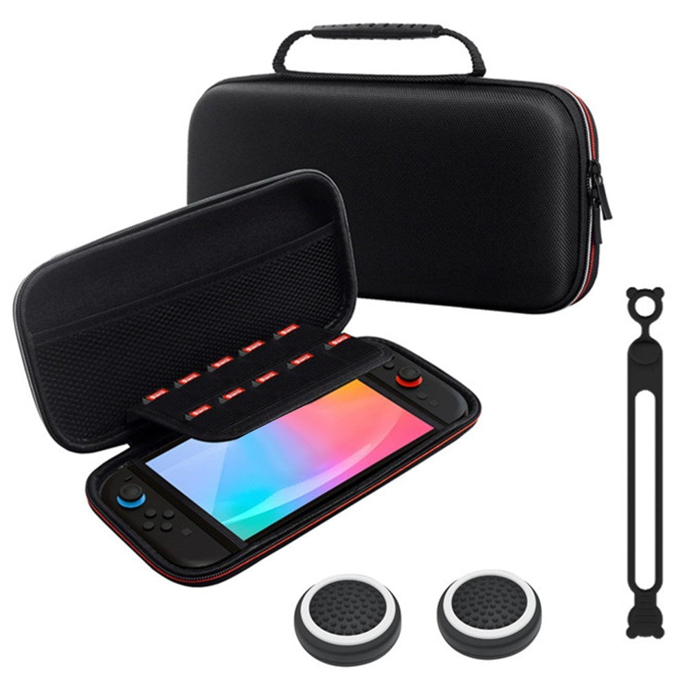 Nintendo Switch 2 Storage Case with Silicone Cable Ties & Joystick Grip Caps - Black / Red / White