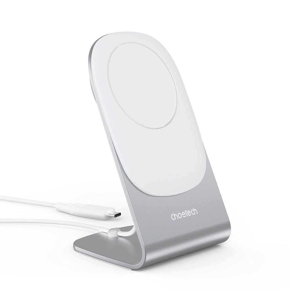 Choetech MagLeap Magnetic Wireless Charger 15W with Stand - MagSafe Compatible- White / Silver