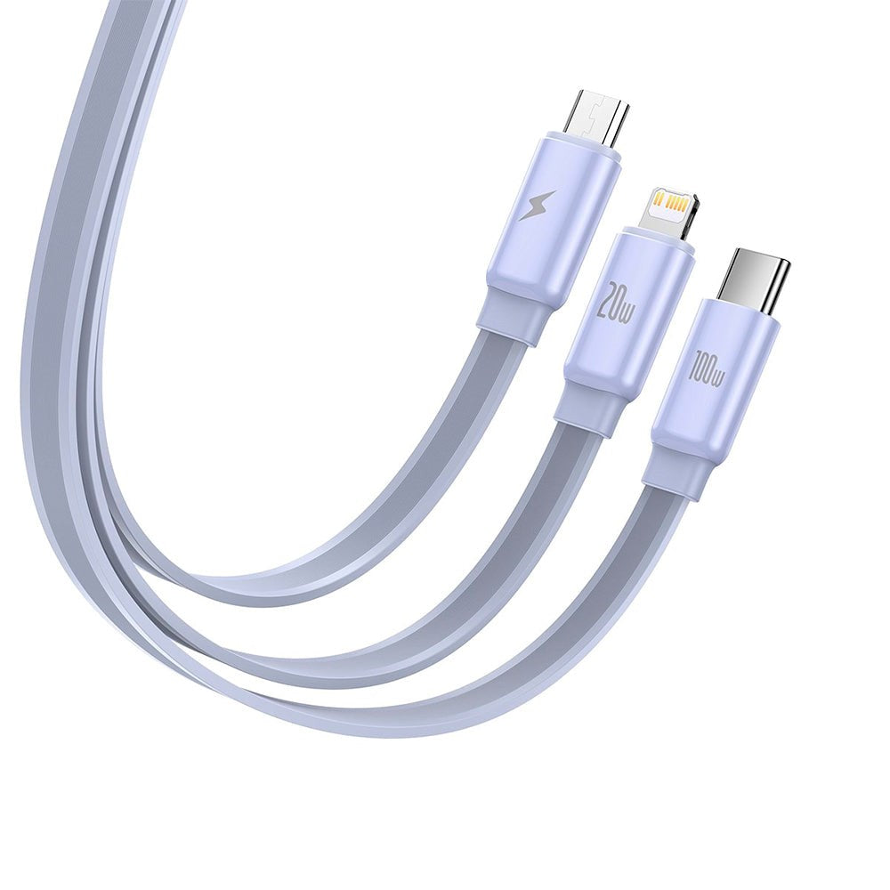 3-in-1 Multi Cable Baseus USB-C to USB-C, Micro USB and Lightning - Lavender