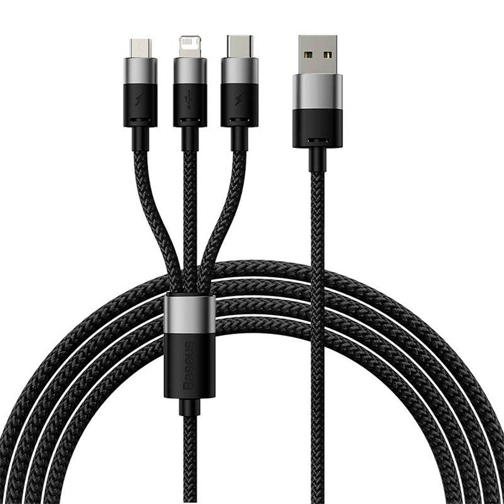 Baseus StarSpeed - 3-i-1 18W USB-A Multi Cable w. USB-C, Lightning & Micro-USB - 1.2 Meter - Black