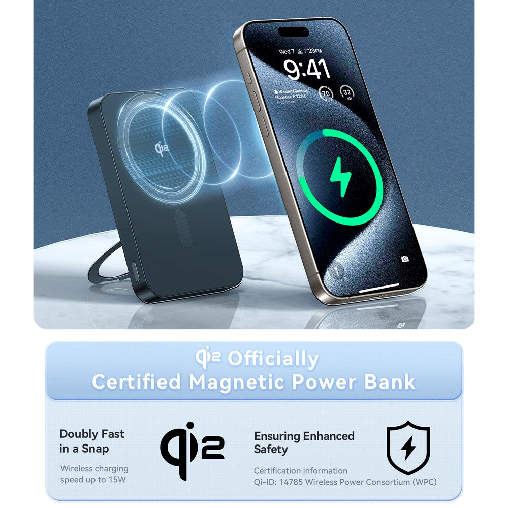 TORRAS Magnetic 15W Power Bank 10,000mAh with Kickstand - Black