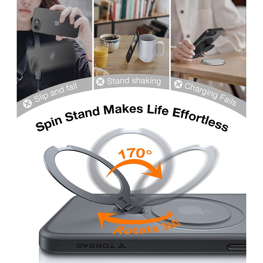 TORRAS iPhone 16e Ostand Spin Hybrid Case with Kickstand - Black