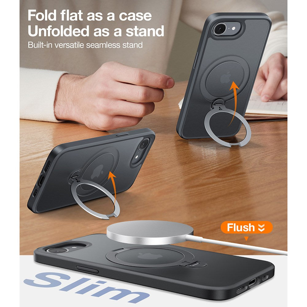 TORRAS iPhone 16e Ostand Spin Hybrid Case with Kickstand - Black