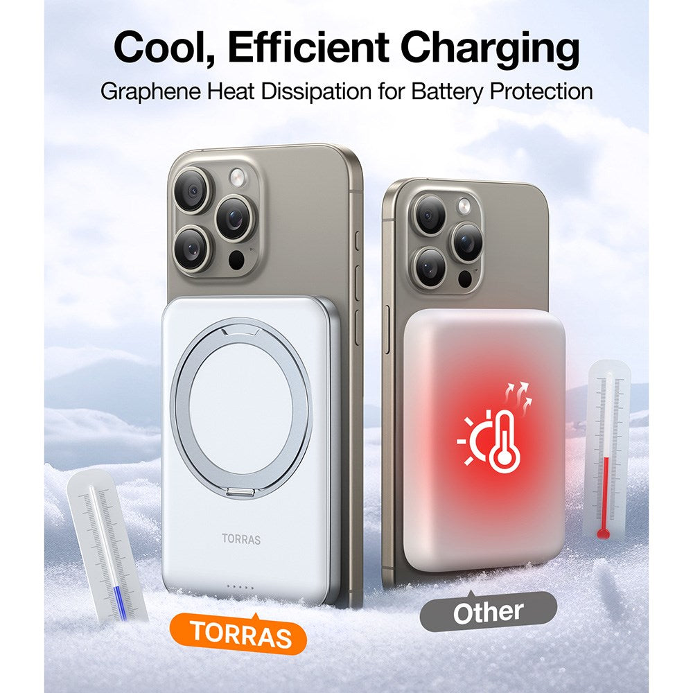 TORRAS Magnetic 15W Power Bank 5,000mAh with Kickstand - White