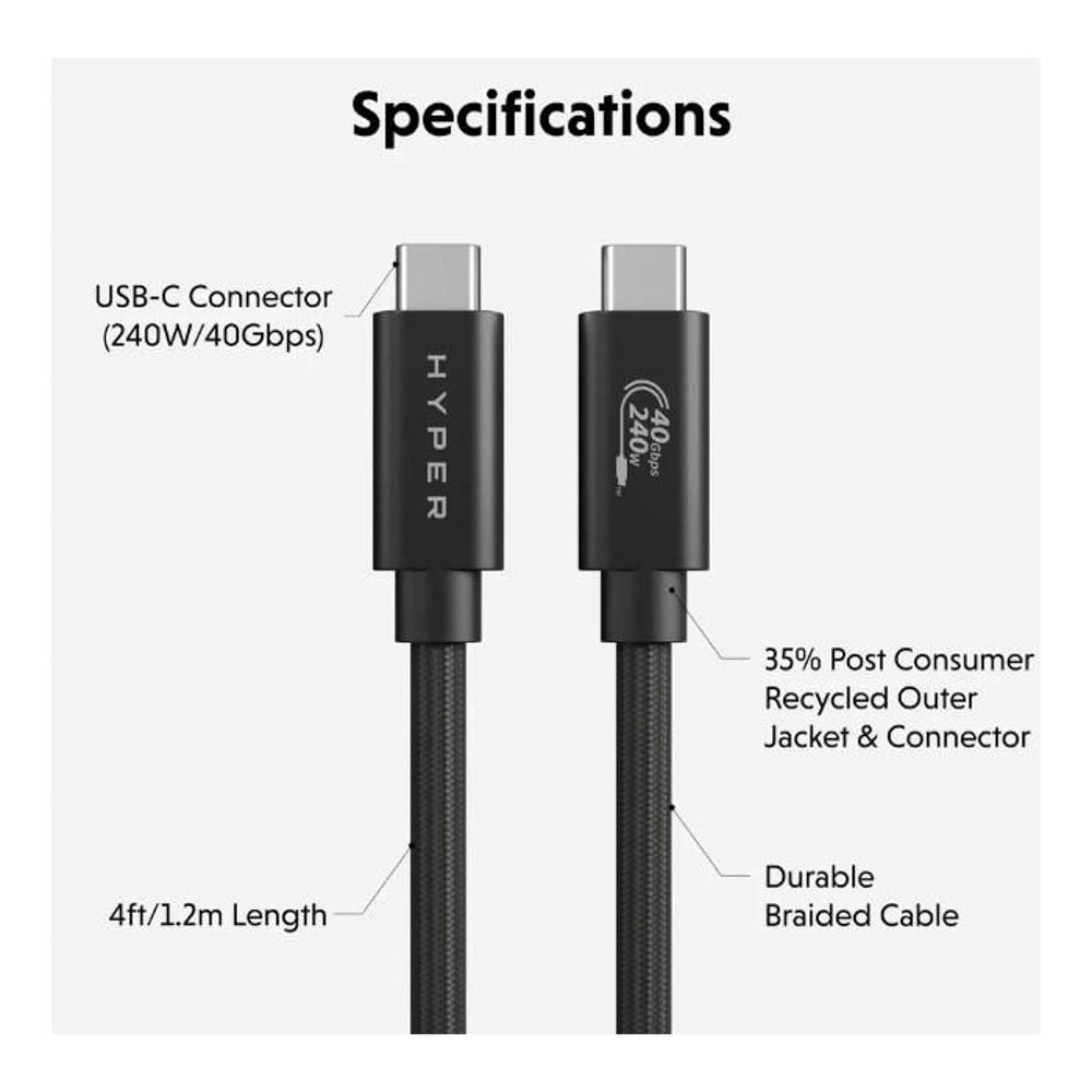 Hyper HyperDrive 240W USB-C to USB-C Cable - 1.2m - Black