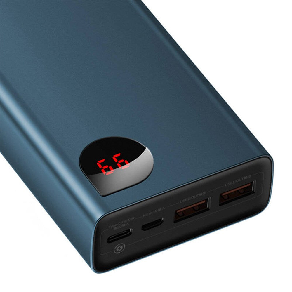 Baseus Adaman 65W Powerbank 20,000mAh w. 2 x USB-A & USB-C - USB-C Cable - Blue