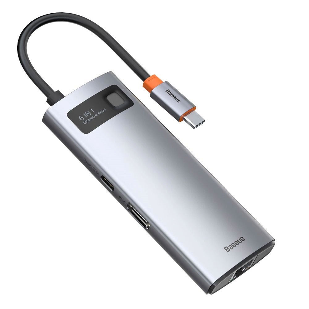 Baseus 6-in-1 USB-C Multiport Adapter with 3 x USB-A 1 x USB-C 1 x HDMI 1 x RJ45 - Grey