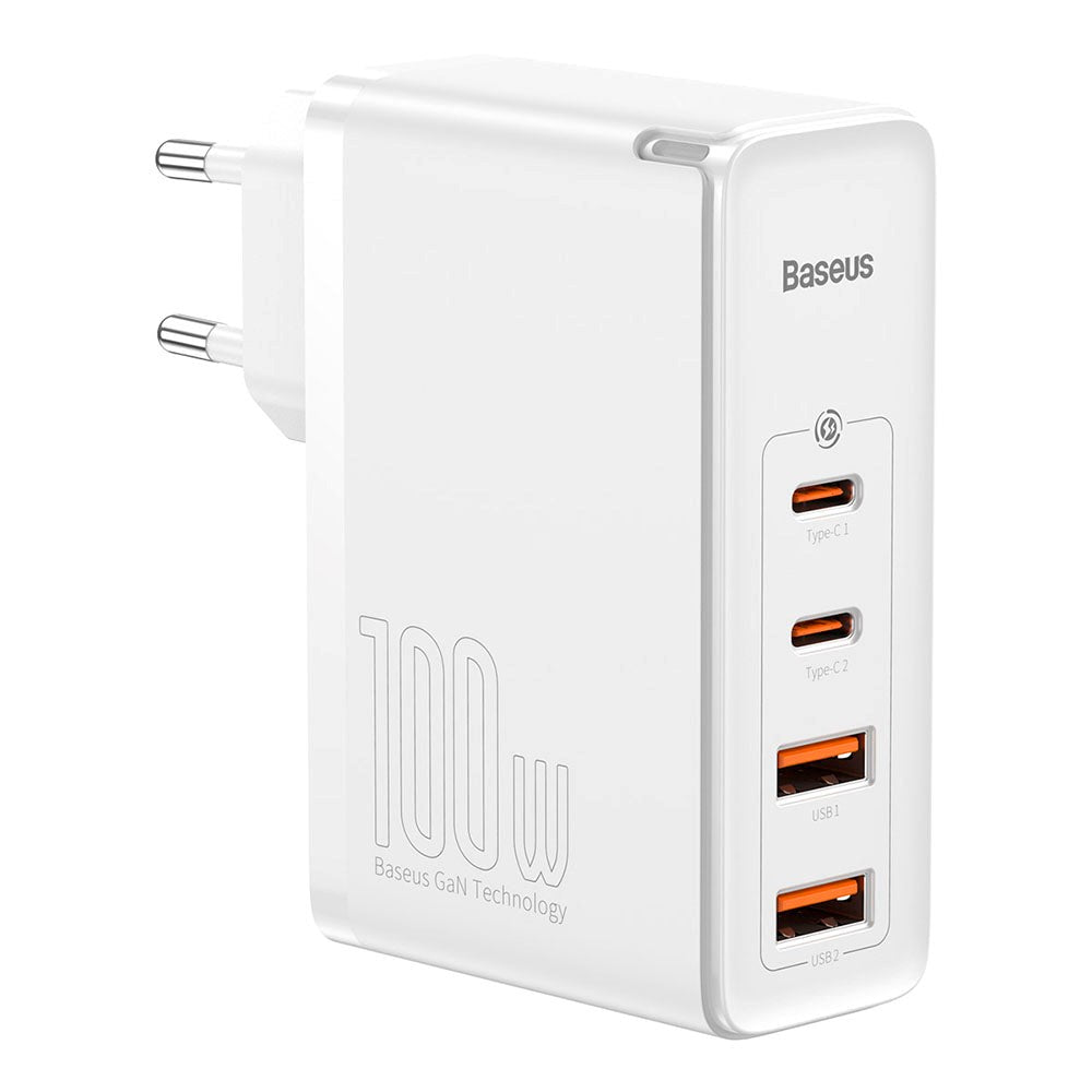 Baseus 100W PD GaN² Pro Fast Charger - Wall charger w. 2 x USB-C & 2 x USB-A - White