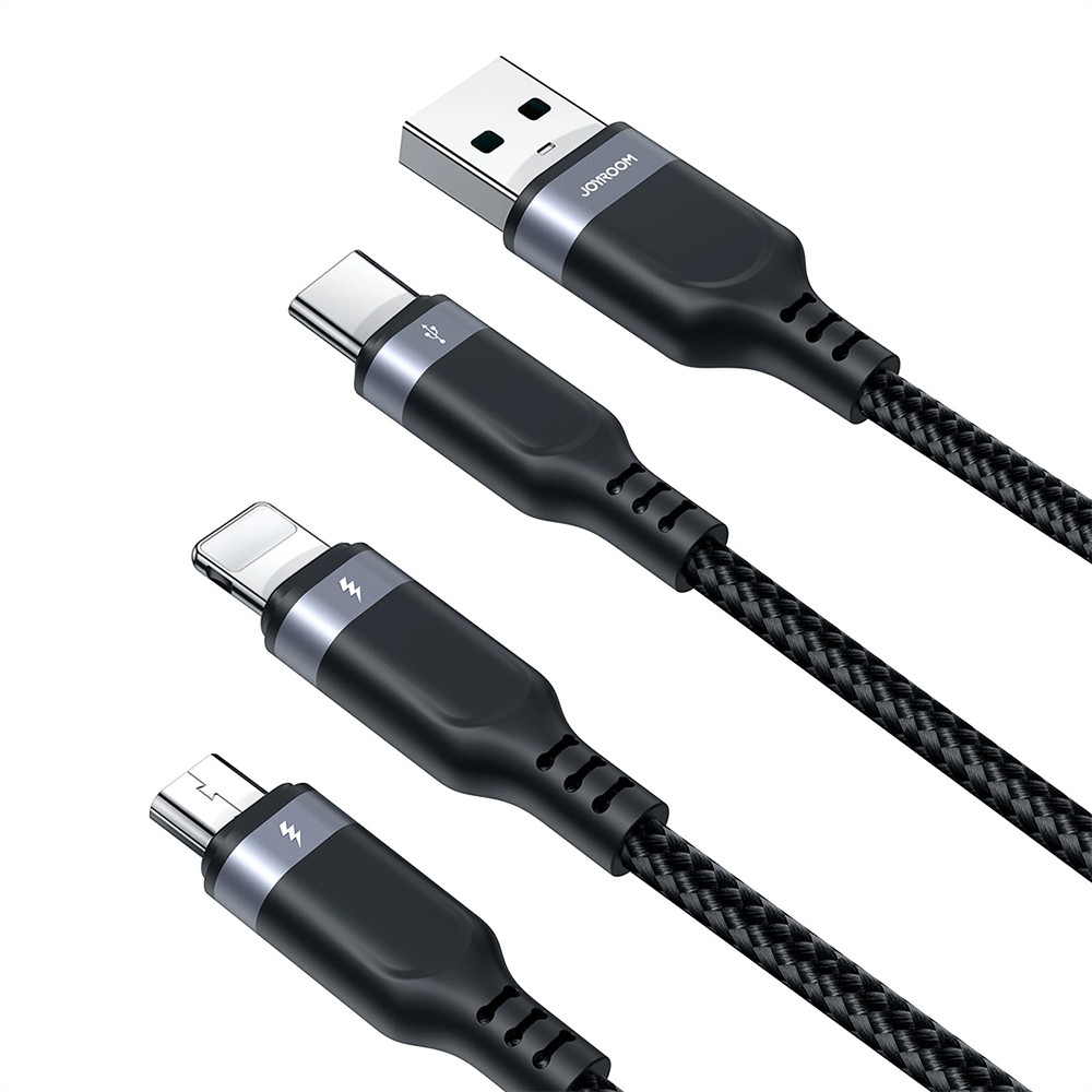 Joyroom 3-in-1 Nylon USB-C / Lightning / Micro USB Cable - 30cm - Black