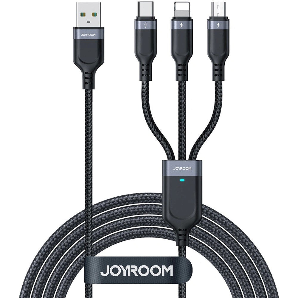 Joyroom 3-in-1 Nylon USB-C / Lightning / Micro USB Cable - 30cm - Black