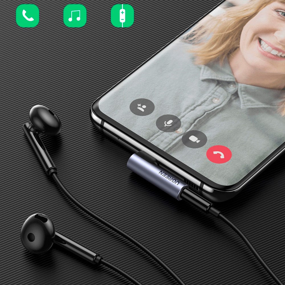 Ugreen AV154 Angled USB-C to Mini Jack Adapter - 3.5mm - Grey