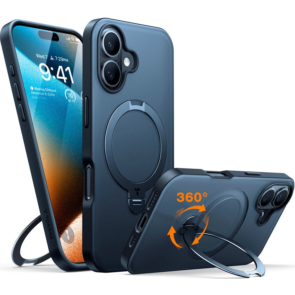 TORRAS iPhone 16 Plus Hybrid Plastic Case with Stand Function - MagSafe Compatible - Black