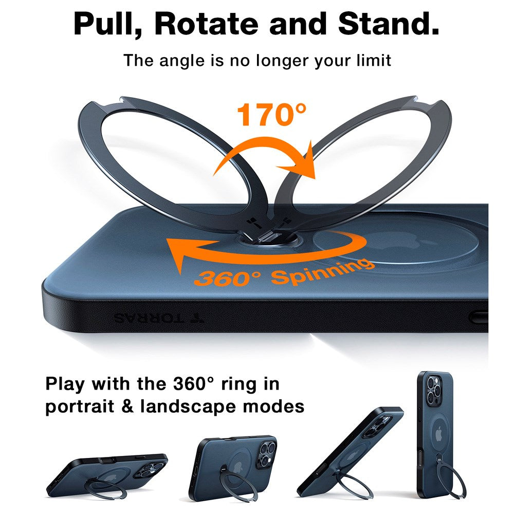 TORRAS iPhone 16 Pro Max Hybrid Plastic Case with Stand Function - MagSafe Compatible - Black