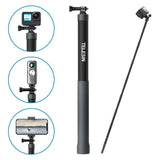 TELESIN Telescopic Selfie Stick with Silicone Grip - 3 meters - Black / Grey