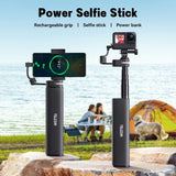 TELESIN Telescopic Selfie Stick with Built-in Powerbank - Black