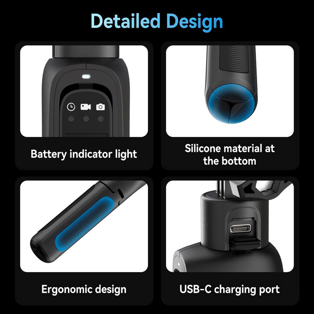 TELESIN 3-in-1 PowerBank Selfie Stick for GoPro Hero 9 / 10 / 11 / 12 / 13 / MAX - 5000 mAh - Black