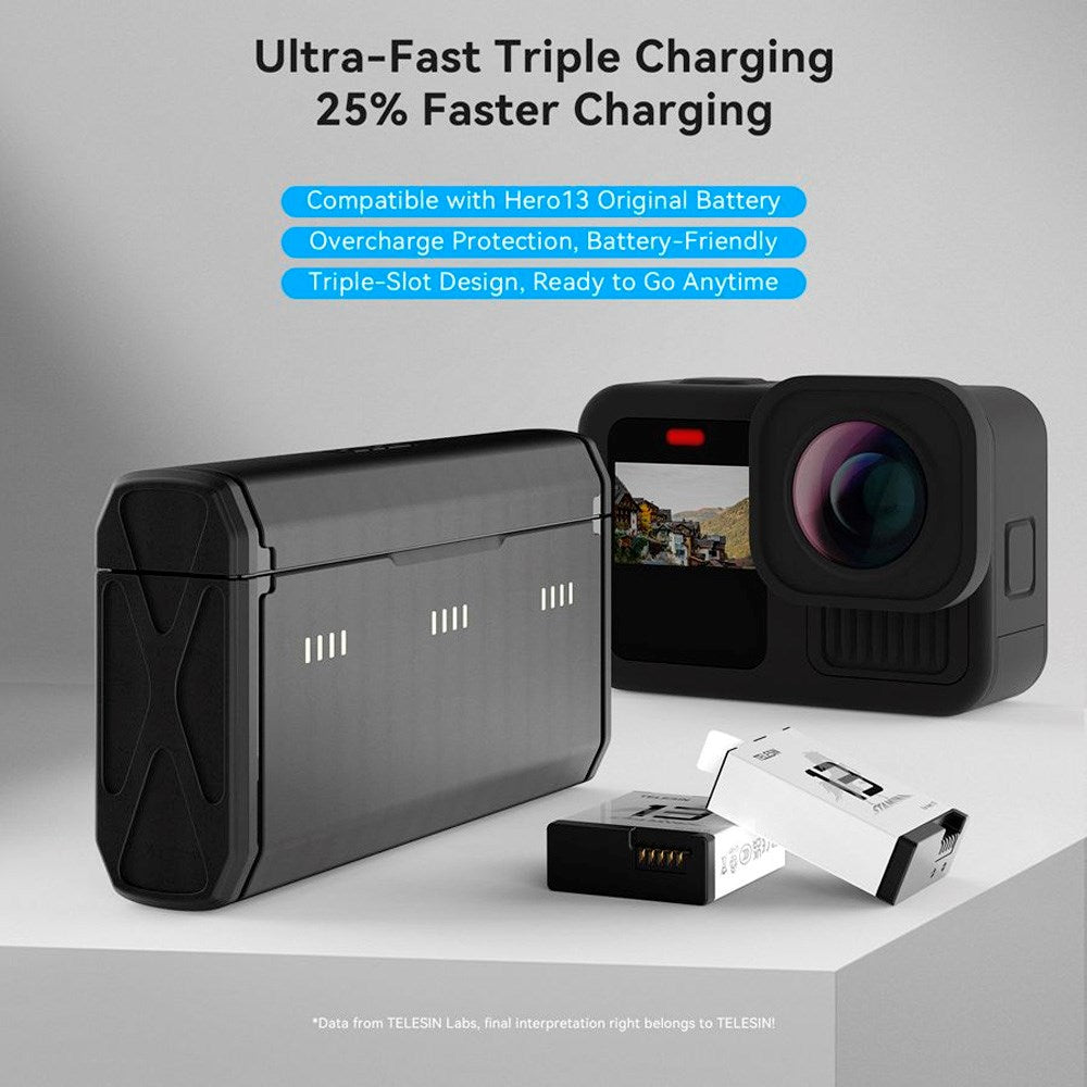 TELESIN Battery Charging Case & 2x Stamina Battery Kit for GoPro Hero 13 - Black