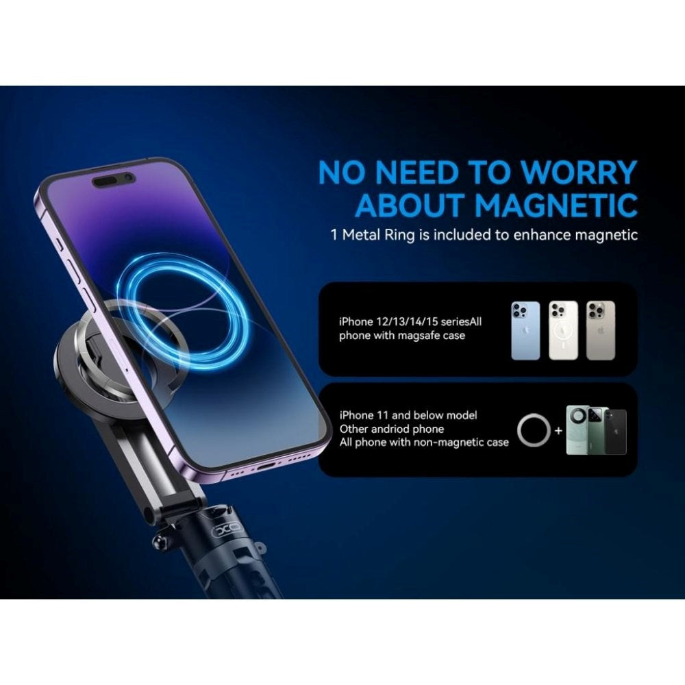 XO SS22 Multifunctional Selfie Stick with Built-in Tripod & Button Shutter - MagSafe Compatible - Black