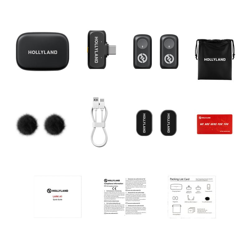 Hollyland LARK A1 Wireless Microphone Duo with 1 x USB-C RX - Black