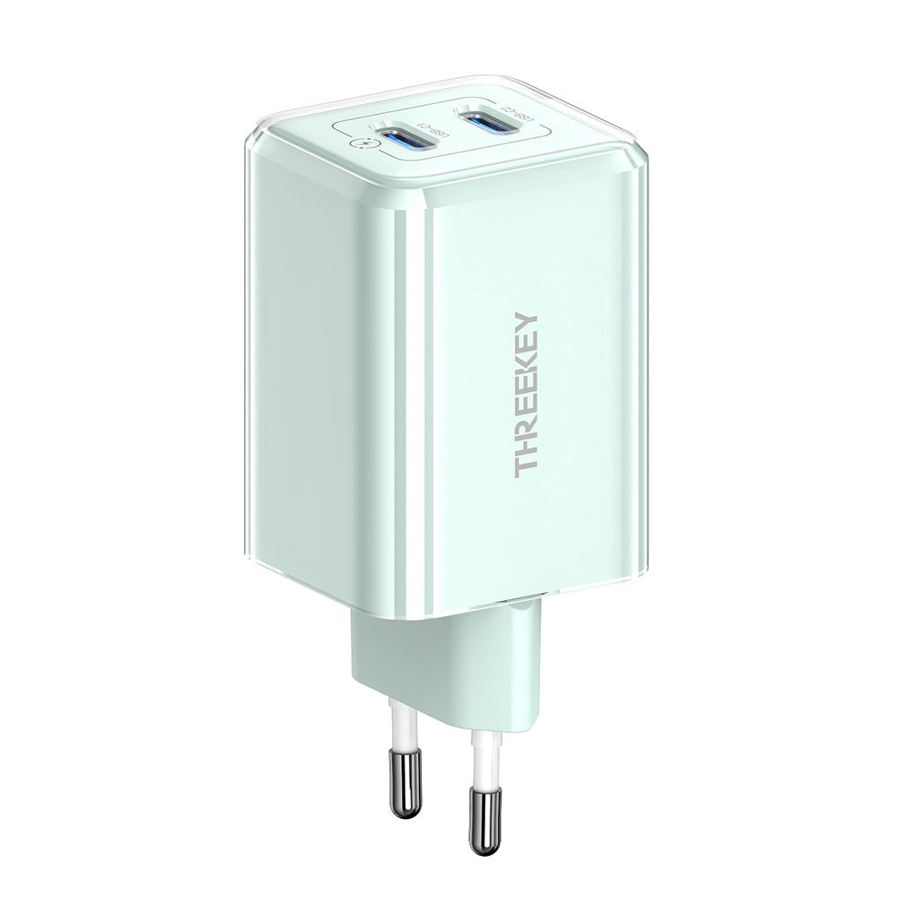 Threekey 35W PD USB-C GaN Fast Wall Charger w. 2 x USB-C - Green