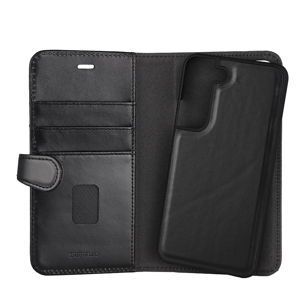 Samsung Galaxy S22 Gear Buffalo Wallet Genuine Leather Magnet Wallet Case - Black