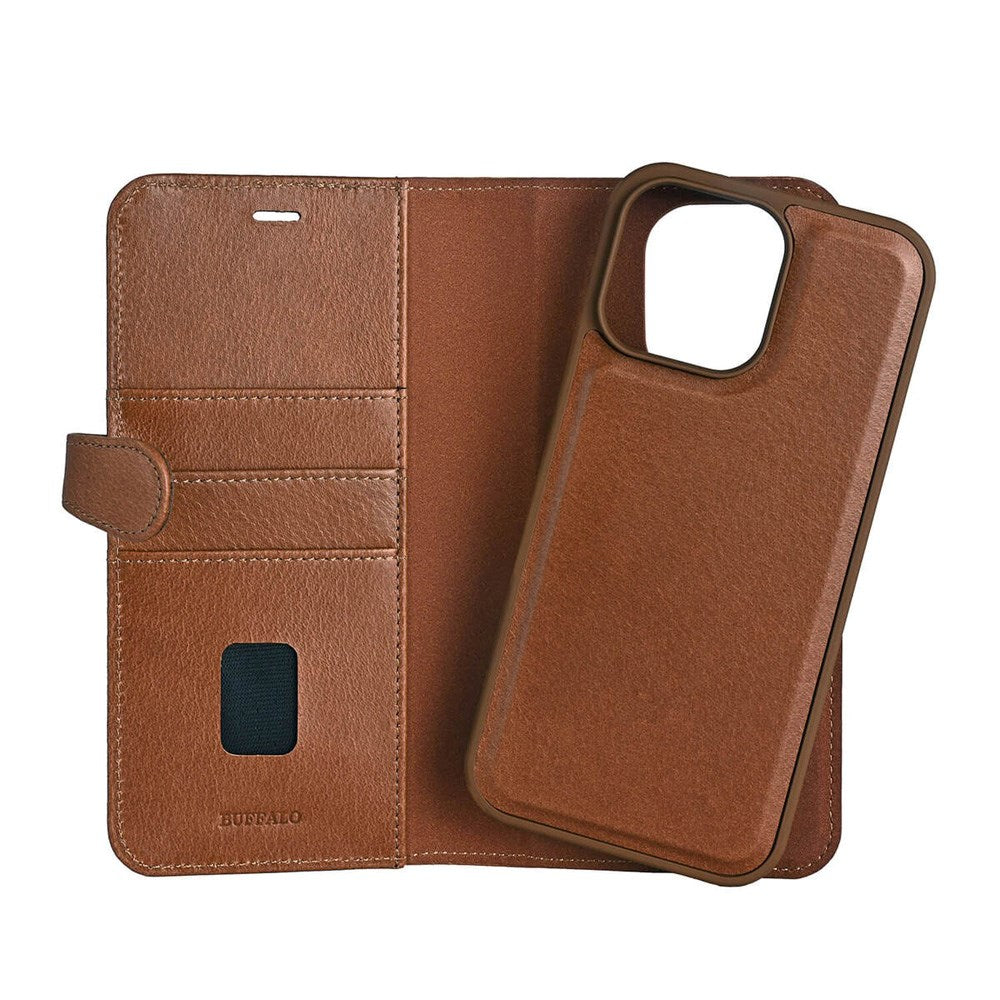 iPhone 16 Pro Max GEAR Buffalo 2-in-1 Wallet Genuine Leather Magnet Flip Case with Wallet - MagSafe Compatible - Brown