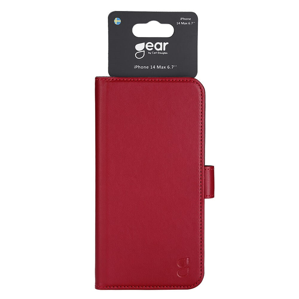 iPhone 14 Plus GEAR Wallet - Leather Flip Cover with Wallet for 3 Cards - Red