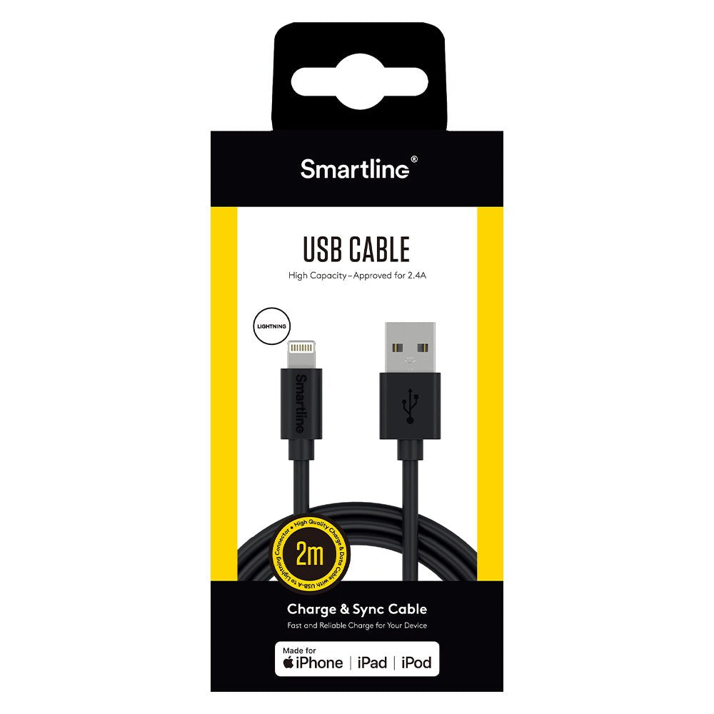 Smartline USB-A to Lightning Cable 2 w. - Black