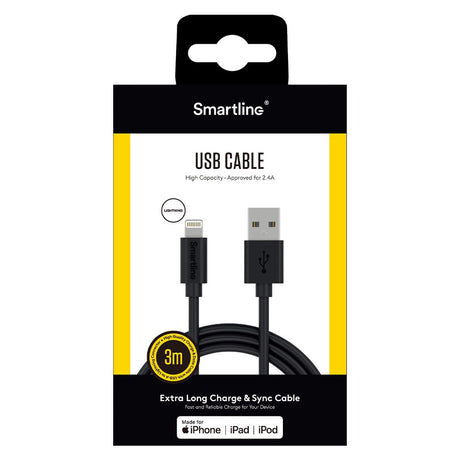 Smartline USB-A to Lightning Cable 3 w. - Black