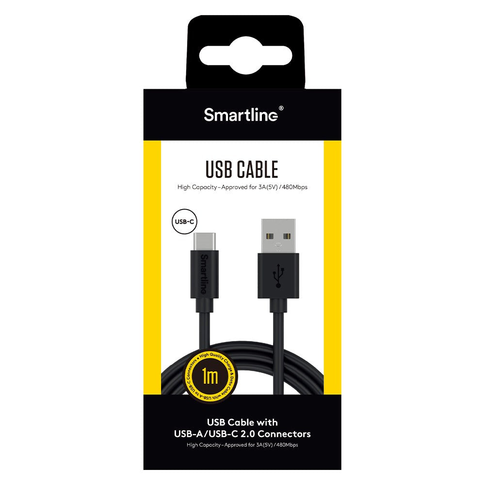 Smartline (3A/15W) USB2.0 - USB-C Cable 1 w. - Black