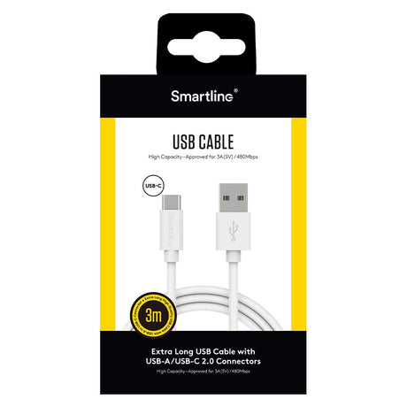 Smartline (3A/15W) USB2.0 - USB-C Cable 3 w. - White