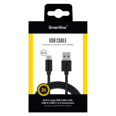 Smartline (3A/15W) USB2.0 - USB-C Cable 3 w. - Black