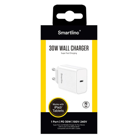 Smartline PD (Power Delivery) 30W Wall Charger w. USB-C - White