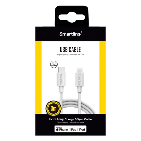 Smartline (3A/15W) USB-C to Lightning Cable 3 m. - White