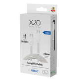 X2O Longlife 100W USB-C to USB-C Cable - 1m - White
