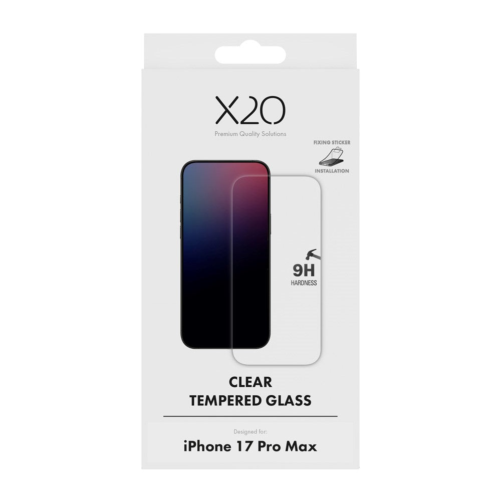 X2O iPhone 17 Pro Max 9H Tempered Glass Screen Protector - Transparent