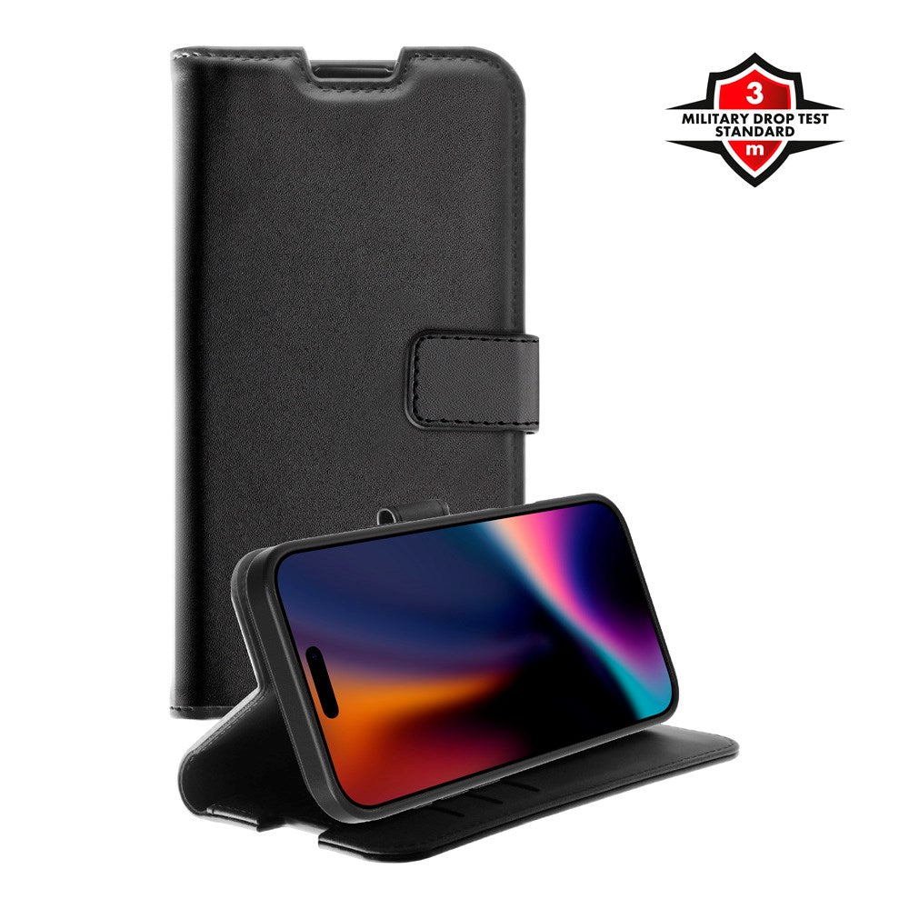 X2O iPhone 17 Pro Classic Wallet Flip Case - Card Holder & Stand Function - Black