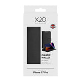 X2O iPhone 17 Pro Classic Wallet Flip Case - Card Holder & Stand Function - Black