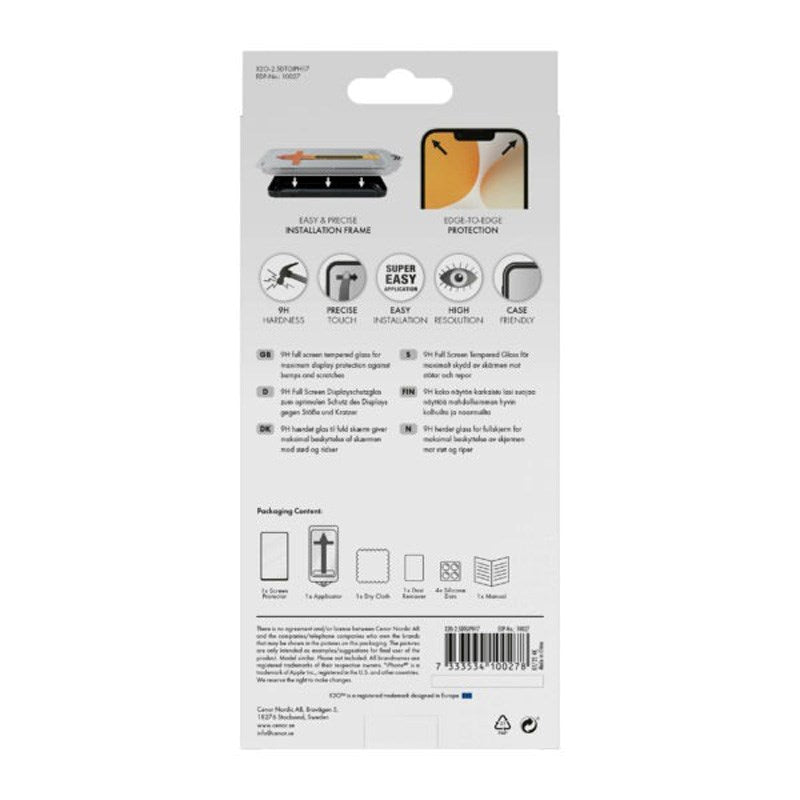 X2O iPhone 17 9H Tempered Glass Screen Protector - incl. Mounting Frame - Transparent / Black Edge