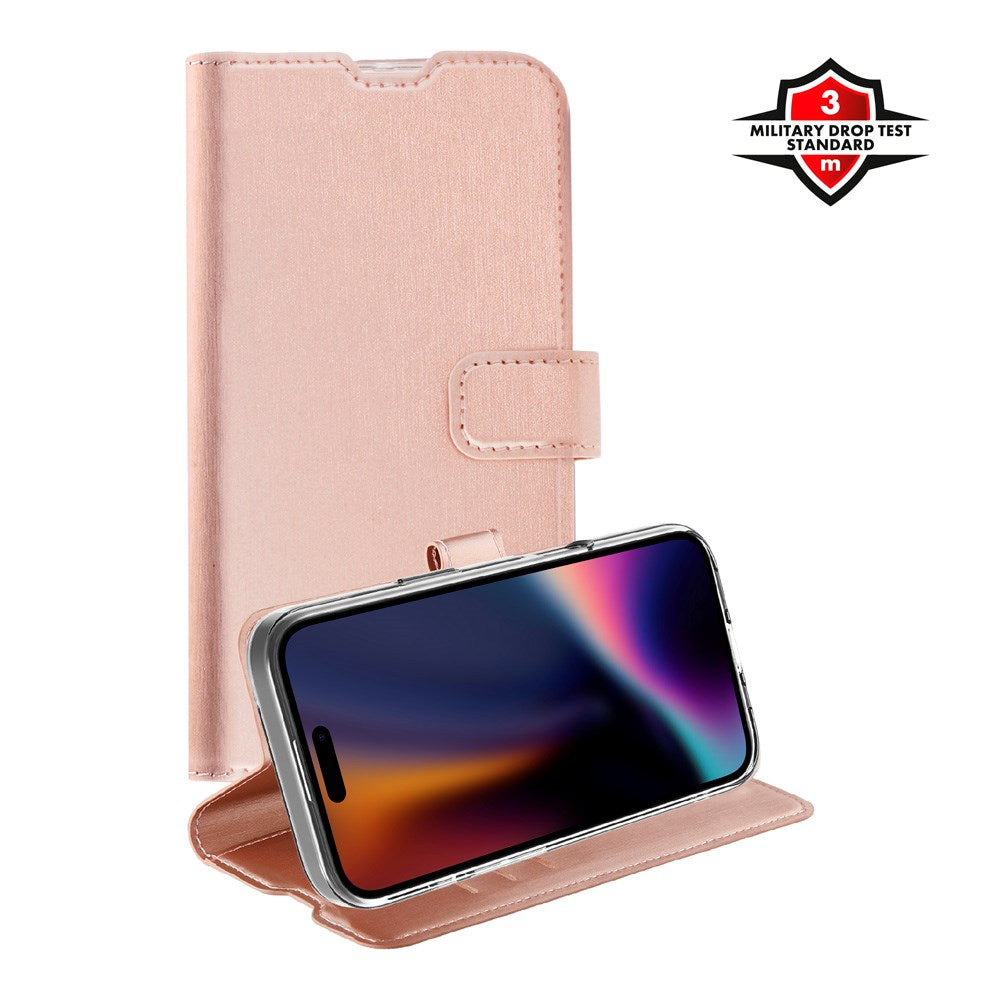 X2O iPhone 17 Classic Wallet Flip Case - Card Holder & Stand Function - Rose Gold