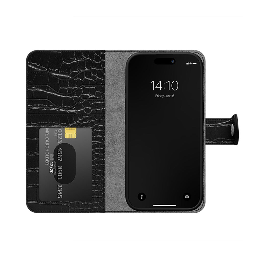 iDeal Of Sweden iPhone 16 Magnet Wallet+ Case - Black Croco