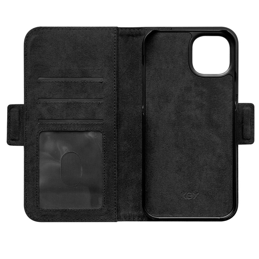 iPhone 14 Plus Key Nordfjord Slim Magnet Wallet PU Leather Flip Case - Black