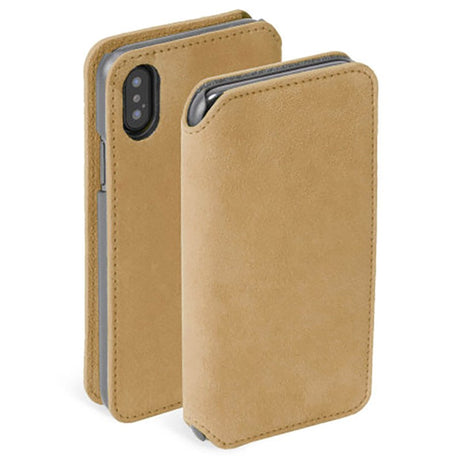 Krusell Broby Slim Wallet iPhone XS Max Suede Flip Case - Beige